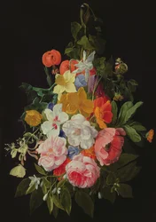 バラから垂れ下がる花と爪から垂れる花
