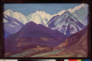 クルタ (クル渓谷、ヒマラヤ山塊) (インド)。 Nicolas (Nicholas) Roerich (1874-1947) の作品による絵画、キャンバスにテンペラ