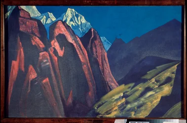 彼の影（先生の影）。 Nicolas (Nicholas) Roerich (1874-1947) の作品、キャンバスにテンペラ