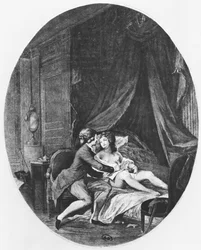 ヴァルモンとエミリー、ピエール・ショデルロ・ド・ラクロ（1741-1803）著『危険な関係』の挿絵、ロマン・ジラール（1751年頃生）による版画、1782年