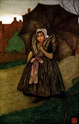 雨の中のオランダ人女性（パステル・紙）