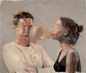 バブルI（ボクサーを連れた少女）、2020年（キャンバスに油彩）