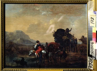 ""La caravane"" (船団) Peinture de Nicolaes Claes Pietersz Berchem (ou Berchen, Berighem, Berrighem, Berrigham) (1620-1683) 1655 Regional Art Gallery, Tambov, Russie