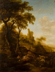 牧歌的な風景、c.1640-83（パネルに油彩）