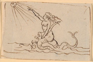 太陽に向かって上向きの人魚