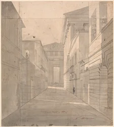 古代都市の通り。 絵画「シモ、ソシアに打ち明ける」の遠近法