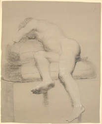 リクライニングの男性モデル、足元から短縮で見られる