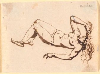 仰向けに寝そべる裸の女性