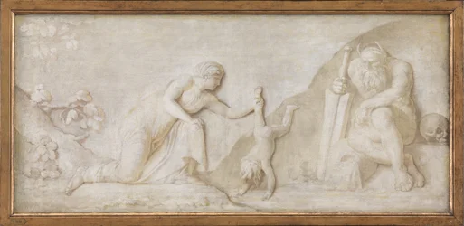 幼い息子のアキレスをステュクス川に浸して無敵にするテティス