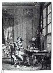 ジュリーの肖像画を受け取ったセントプリュー、ジャンジャックルソーの「ラヌーヴェルエロワーズ」（1712-78）のイラスト