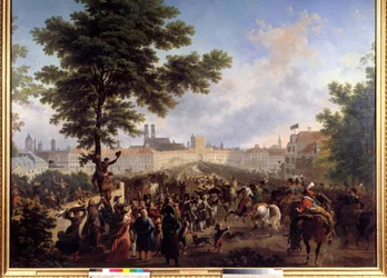 皇帝ナポレオン・ボナパルト（1769-1821）が指揮するフランス軍のミュンヘンでの入場（1805年10月24日） ニコラ・アントワーヌ・トーナイ（1755-1830）の絵画 19世紀。ディム。1.8×2.2メートル