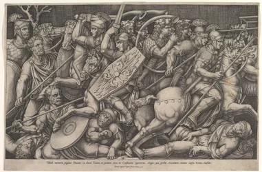 ダキア人と戦うローマの兵士、馬と馬との浅い深さでの戦闘シーン、1553.