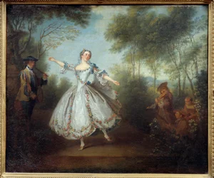 踊り手のマリー・アンヌ・クッピ（1710-1770）は、踊りをカマルゴと呼んでいました。ニコラ・ランクレ（1690-1743）の絵