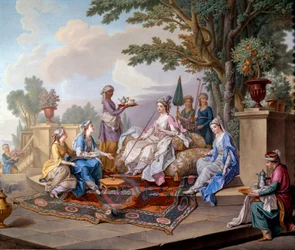 スルタンの昼食。 Nicolas Pierre Pithou Le Jeune（18世紀）による柔らかい磁器の絵付け1783 Dim。 0,39x0,49 m セーヴル、セラミック引用 - スルタナの朝食。 Nicolas Pierre Pithou The Younger（18世紀
