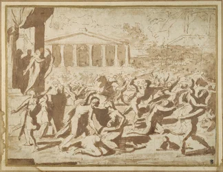 サビーン人女性の誘拐のための習作」1633年頃（紙に水墨画