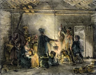 Godefroy Engelmann（1788-1839）1829によって刻まれた炭鉱夫の小屋の内部