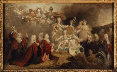 ルイ15世とスペイン王太子マリーアンヌヴィクトワールとの婚約の寓意（1722年）、油彩・カンヴァス