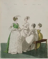 N.ハイデロフの「Gallery of Fashion」（1800年4月）のボールドレスを着た4人の女の子