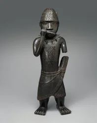 ナイジェリアのホーンブロワーの図、c.1504-50（銅合金）
