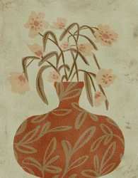 テラコッタの花瓶に咲く花々