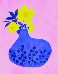 鮮やかな花々 青い花瓶