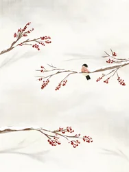 ベリーをついばむ冬の鳥