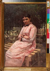 公園で、アーティストの妻の肖像 - ニコライ アレクサンドロヴィッチ ヤロシェンコ (ヤロシェンコ) (1846-1898) による絵画、キャンバスに油彩、19 世紀のロシア美術 - 共和国タタールスタン国立美術館、カザン (ロシア