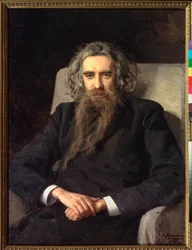 Portrait du philosophe et ecrivain Vladimir Solovyov (Soloviev, Solovev) (1853-1900) (Portrait of the Philosopher and Author Vladimir Solovyov) - Peinture de Nikolai Alexandrovich Yaroshenko (Yarochenko) (1846-1898)、キャンバスに油彩