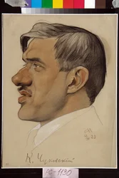 コルネイ・チュコフスキーの肖像 (1882-1969) - ニコライ・アンドレーヴィッチ・アンドレーエフ (1873-1932) の作品、紙に血とチョーク (32.5x24.2 cm)