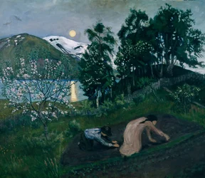 庭の春の夜、庭の夜の仕事