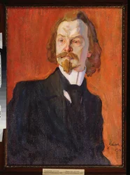 詩人コンスタンチン・バルモントの肖像 (1867-1942) (詩人コンスタンチン・バルモントの肖像) - ニコライ・パブロヴィッチ・ウリヤノフ (ウリヤノフ) (1875-1949) による絵画、キャンバスに油彩