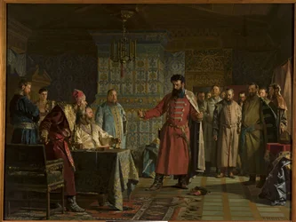 La querelle de Zakhary Petrovich Lyapunov (mort apres 1612) avec le tsar Vassili IV Chouiski (1552-1612) au Kremlin - Zakhary Lyapunov