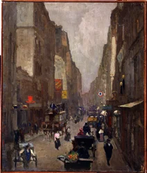 パリのRue Saint Denis（パリのRue Saint Denis）。 Nikolai Vasilyevich Dosekin (1863-1935) の絵画。 キャンバスに油彩、81.5 x 67.5 cm