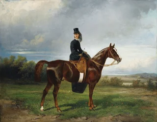 Seymourina Poirsonの乗馬ポートレート、カスバートソン、1863