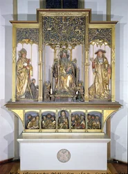 イセンハイムの祭壇画からの木製彫刻のグループ、c.1490（金色の木材）