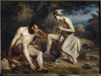 Mercury and Argus - Mercury Lulling Argus to Sleep - Koshelev、Nikolai Andreyevich (1840-1918) - 1864 - キャンバスに油彩 - 138x179 - Museum of Fine Arts Academy、サンクトペテルブルク。 サンクトペテルブルク