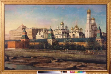 モスクワ クレムリンの眺め。 Nikolai Ivanovich Podklyuchnikov (1813-1877) による絵画、キャンバスに油彩。 19世紀のロシア美術。 モスクワのクレムリンにある国立博物館センター。
