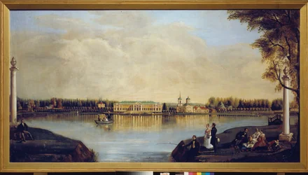 クスコボ宮殿 (モスクワ、ロシア) のビュー。 Nikolai Ivanovich Podklyuchnikov（1813-1877）による絵画、キャンバスに油彩