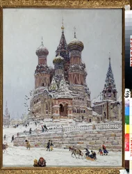 ""聖バジルのモスクワ大聖堂 (Saint Basil) (または、聖バジルのとりなしの大聖堂 (Intercession of the Virgin) または祝福されたバジルの大聖堂 (Basil the Blessed)) を望むモスクワの赤の広場 (モスクワの赤の広場) .