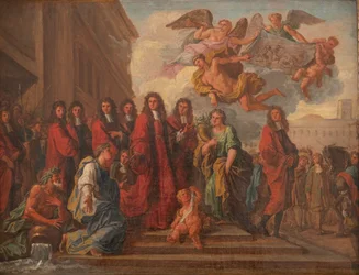 1674年のセネフの勝利の後、ノートルダム寺院に感謝の祈りを捧げるためにホテル・ド・ヴィルから出発するパリの市会議員たち（1681年頃）（油彩・カンヴァス