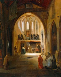 Galileo Galilei perante o Tribunal da Inquisição, pintura de Joseph Clerian (1796-1842), detalhe