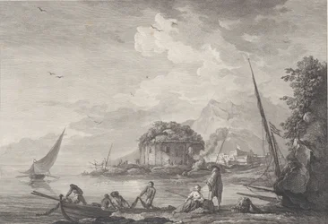 G の Pouzzol 近くの Nisida 島にある Venus 神殿の遺跡の眺め、1761 年。