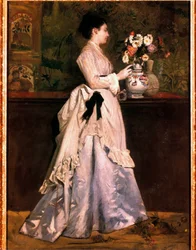 ブーケを持つ女」 ノルベルト・ゲーヌッテ（1854-1894）の絵画。19世紀個人蔵