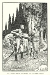 「聖ジョージは剣を抜き、縛りを切った」（リトグラフ）