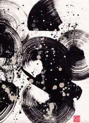Circle Ink Abstraction 2, 2015（宣紙にインクとカラー）