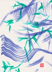 Zen Green Bamboo Abstraction 1, 2020（アクリル、宣紙）