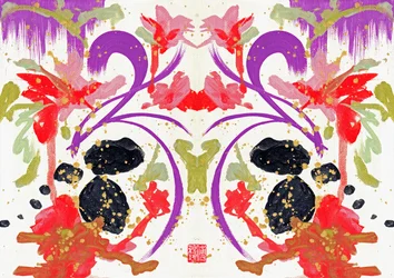 Zen Orange Purple Flowers 1, 2021 （キャンバスにアクリル、デジタル）