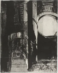 そして、あらゆる側面に玄武岩の柱があり、...アーチ型の屋根から光が落ちる、プレート 3/24