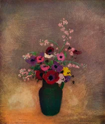 緑の花瓶の花、c1910