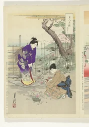 庭でフラワーアレンジメント 美人と花の対比（連載タイトル） 美人花くらべ